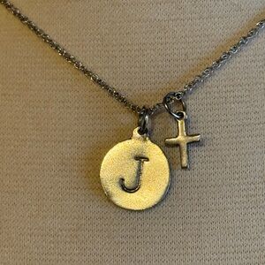 Helen ficalora fine sterling chain with mini cross and J charm